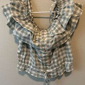 LC Lauren Conrad Ruffled Plaid Blouse